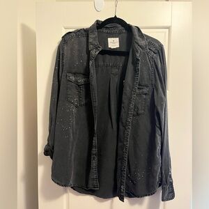 Black button down with patterned white splatter paint on it from American Eagle